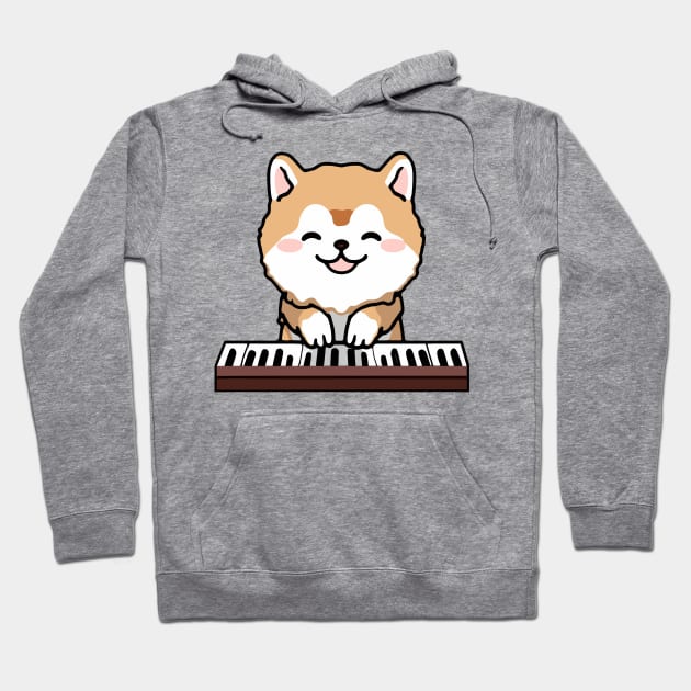 Kawaii Cute Dog Playing Piano Keyboard Hoodie by kawaii creatures